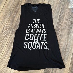 Compete Every Day Black Workout Shirt, Small Coffee & Squats